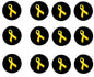 Set of 12 yellow ribbon pinback buttons with black backs