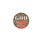 Religious pinback button with circular stone design and text 'GOD is good to me'.