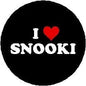 I Love Snooki heart pinback button with heart icon badge, round black design