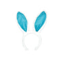 Blue plush bunny ears headband with white fuzzy trim