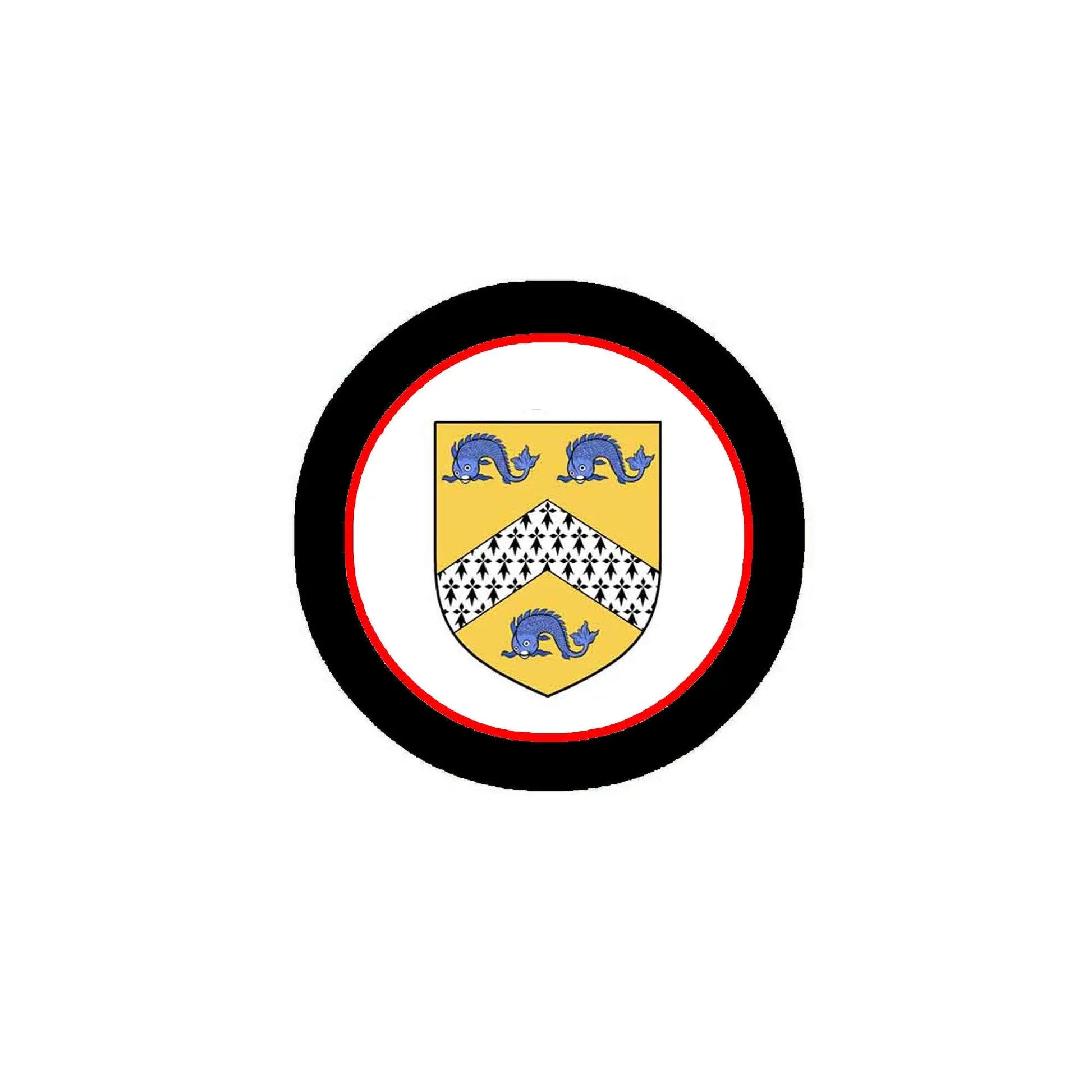 3-inch circular coat of arms magnet with black and red border and shield emblem