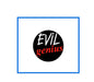 1.25-inch pinback button, black circle with Evil Genius 'EVIL' white and 'genius' red