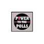 Power to the Polls pinback button: black circle with slogan text and voting icons