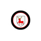 3-inch circular coat of arms magnet with red deer in white shield, black outer ring