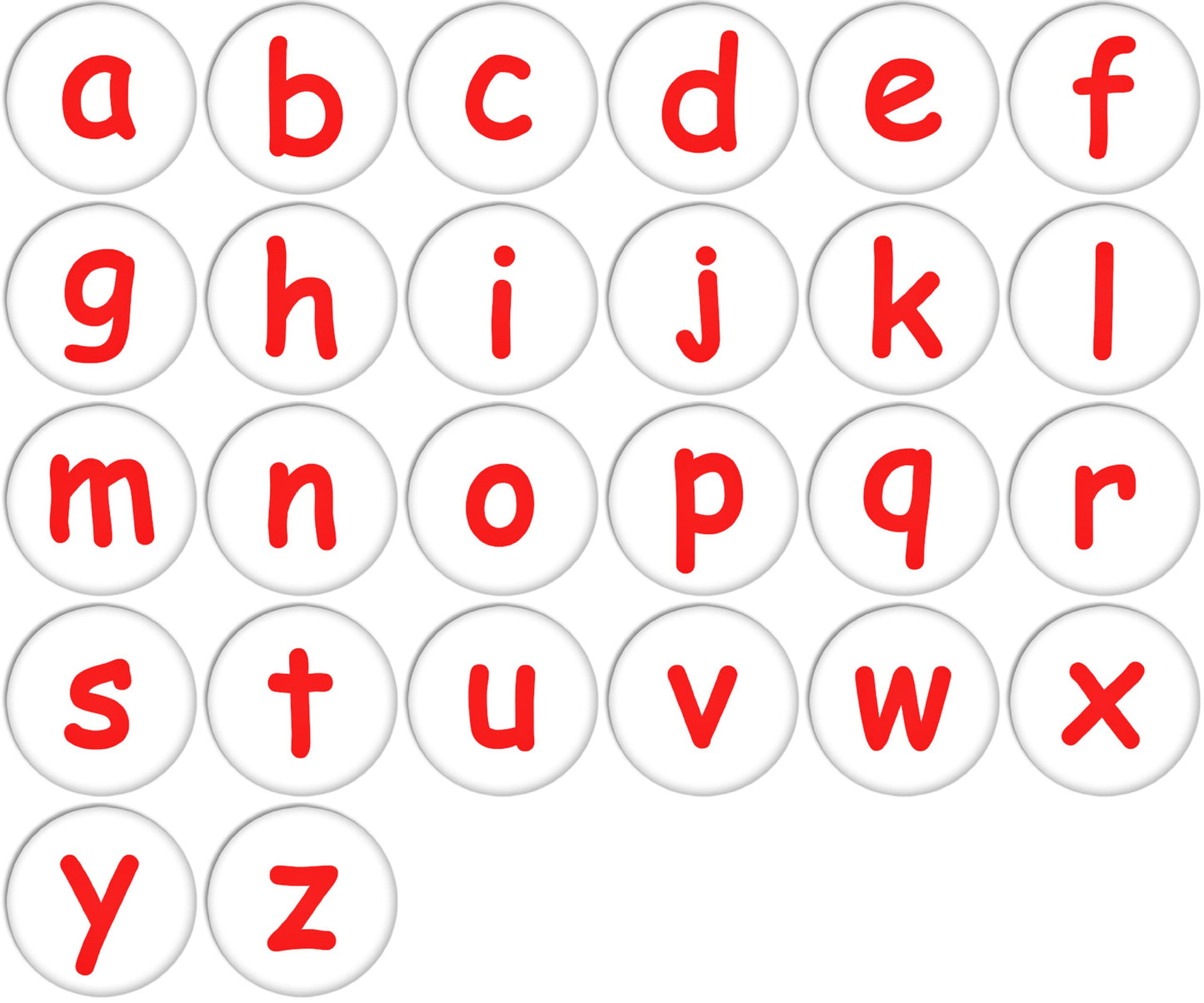 English Alphabet Lower Case Red Colour Pinback Buttons Badges/Pin 1 Inch Set of 26