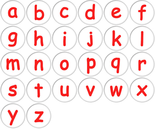 English Alphabet Lower Case Red Colour Pinback Buttons Badges/Pin 1 Inch Set of 26