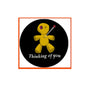 2.25-inch round voodoo doll patch, yellow doll with 'Thinking of you'