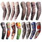 Assorted tattoo arm sleeves, colorful and dark designs on separate sleeves for mixing