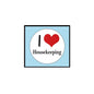 Housekeeping pinback button, red heart with 'I Love Housekeeping' text