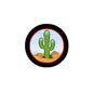 2.25-inch round cactus pinback button with green desert plant illustration