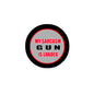 Round 2.25-inch pinback button with 'MY SARCASM GUN IS LOADED' text