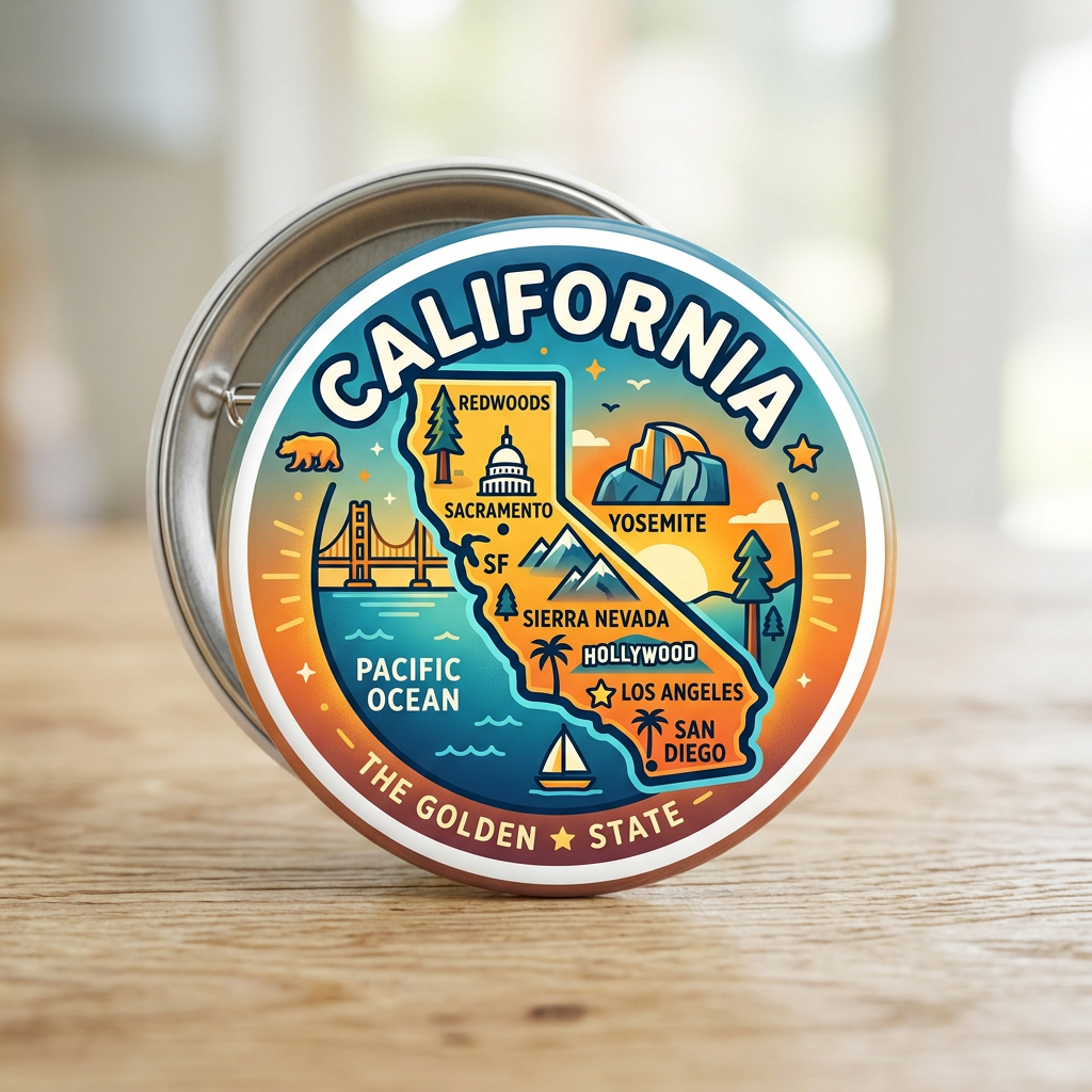 California State Map Illustration Fridge Magnet 2.25-inch