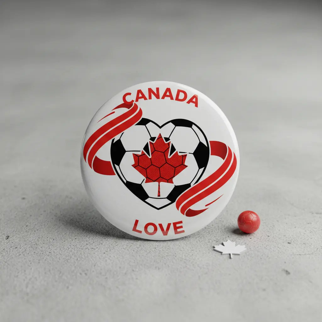 Canada Football Soccer Love Heart Pin Button 2.25-inch - mypinbacks.com