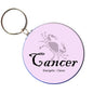 Cancer zodiac bottle opener keychain: round lilac disc with crab symbol and 'Cancer' text