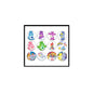 10-piece round bear pinback buttons set with colorful cartoon bear faces in display box.