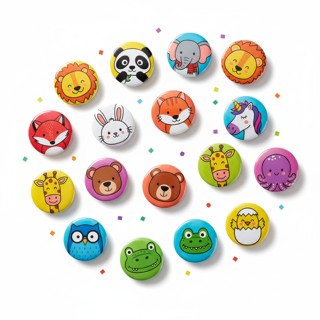 Cartoon Animal Pinback Party Pinback 1.25-inch 16 Pcs