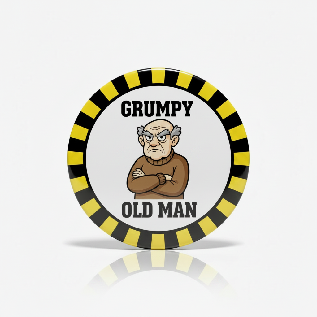 CAUTION Grumpy Old Man Pinback 2.25-inch