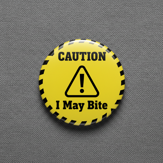 CAUTION I May Bite Pinback