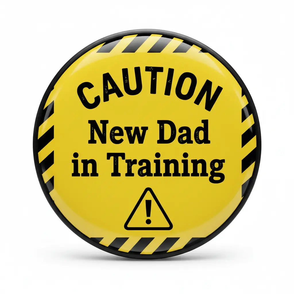 CAUTION New Dad in Training Pin Button 2.25-inch - mypinbacks.com