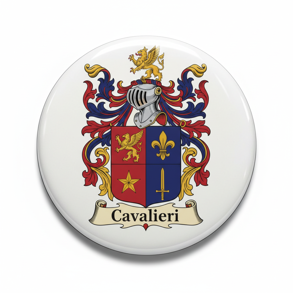 Cavalieri Family Crest Coat of Arms Pin Button 3-inch