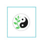 Yin-yang symbol felt badge reel with green leaf accents, round icon