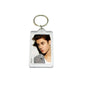 Acrylic rectangle keychain with photo insert and metal ring, front view