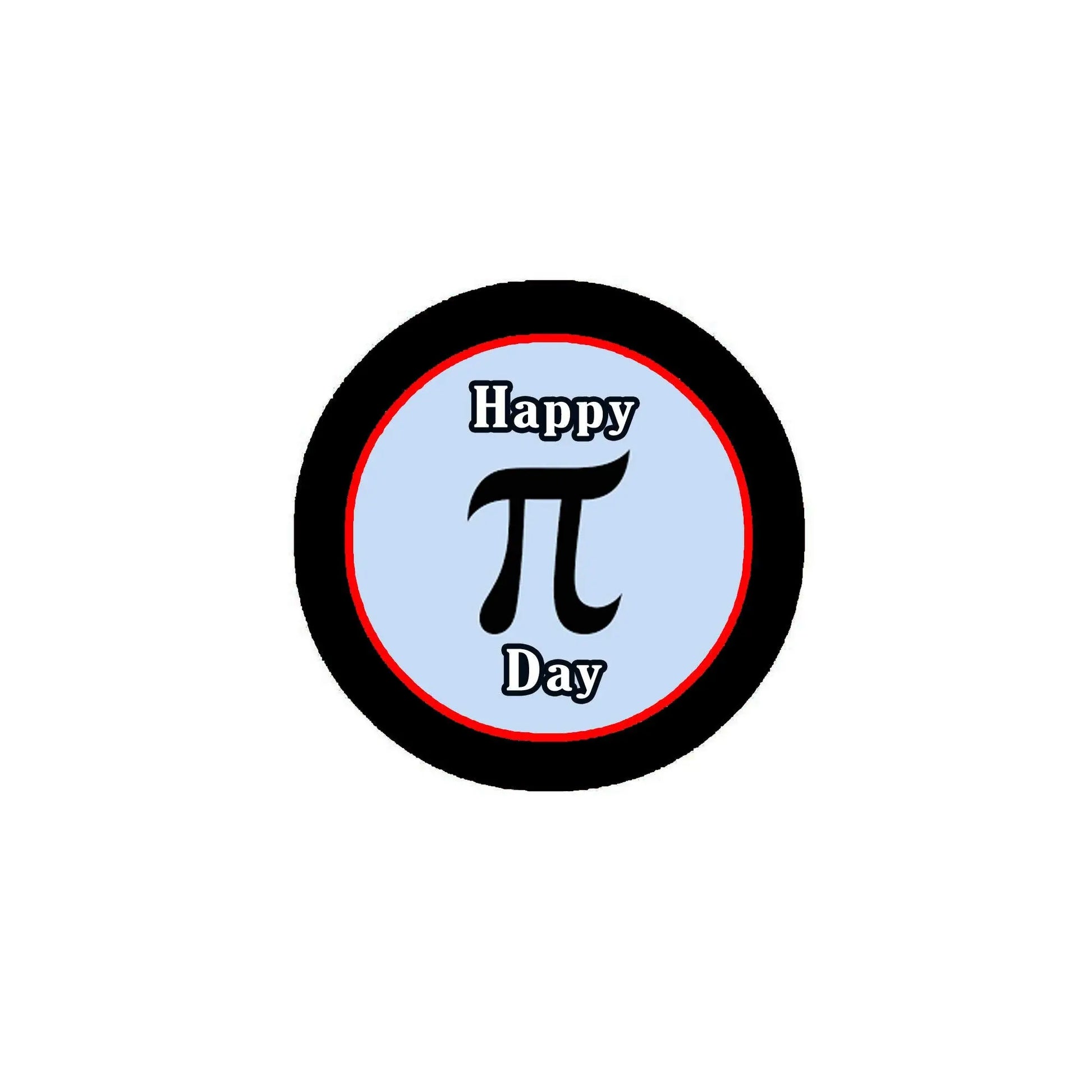 Phi Day pinback button with round black border, red ring, and Happy Phi Day text