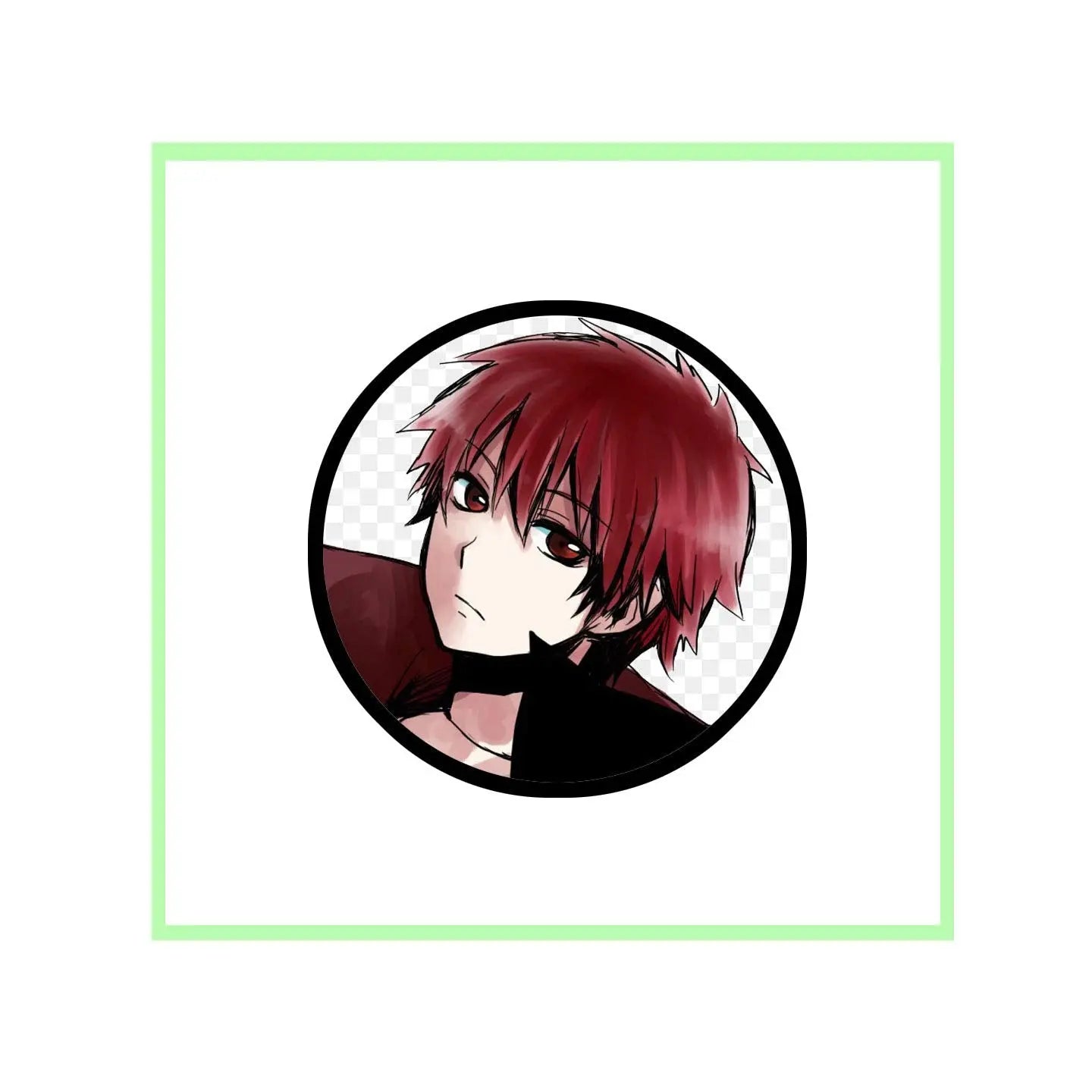 Anime pinback badge with red-haired character portrait in circular frame