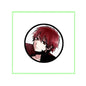 Anime pinback badge with red-haired character portrait in circular frame