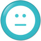 Teal pinback button with white sad face emoticon icon