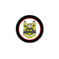 Round Boughton coat of arms crest magnet, black rim with colorful shield center