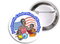 Circular Juneteenth pinback button with colorful people illustration and text, 2.25 inch