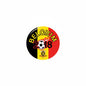 Belgium football pinback button, round 2.25-inch design with crest and “BEGLIUM 18” text