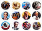Set of round Barack and Michelle Obama style enamel pins, assorted faces and backgrounds