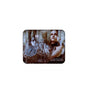 Rectangular brown mouse pad with moonlit woman and wolf-like figures graphic