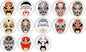Set of round pinback buttons with colorful Chinese opera mask designs, 1 inch each