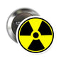 Yellow and black radiation trefoil on round pinback button, 1.25-inch