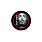 Round pinback button badge with black border, red “the way” text, grayscale Jesus face
