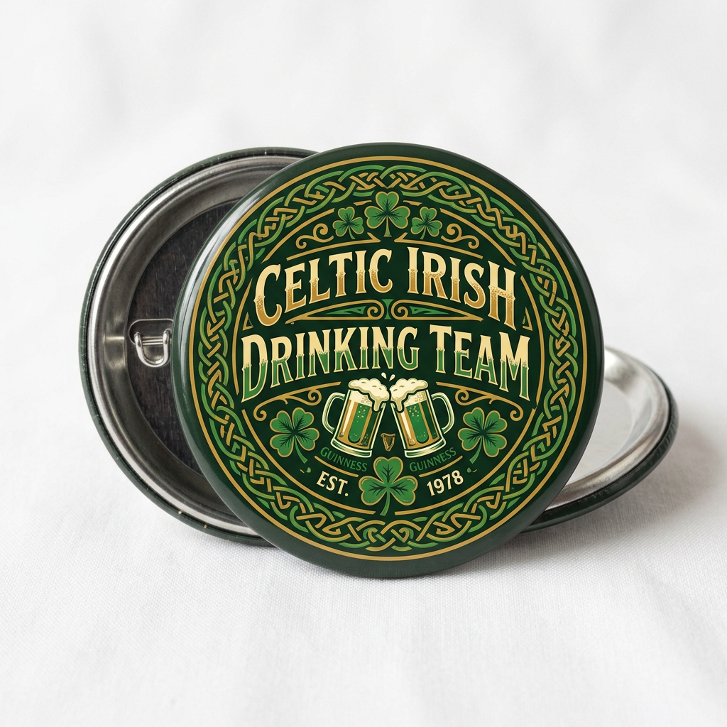 Celtic Irish Drinking Team Pin Button 2.25-inch