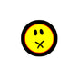 v6 1.25-inch pinback emoticon button: yellow face, black frown eyes and X mouth