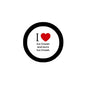 Ice cream-themed pinback button with black border and heart "I ♥ Ice Cream and more"