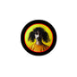 2.25-inch yellow pinback button with character portrait, black circular border
