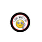 Round pinback badge with black rim, red ring, and cartoon face with text 'I LOVE WHAT I DO'