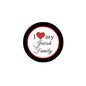 Heart pinback button black ring red heart I love my Jewish Family text