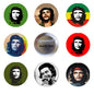 Set of 8 circular Che Guevara pinback buttons with assorted printed faces