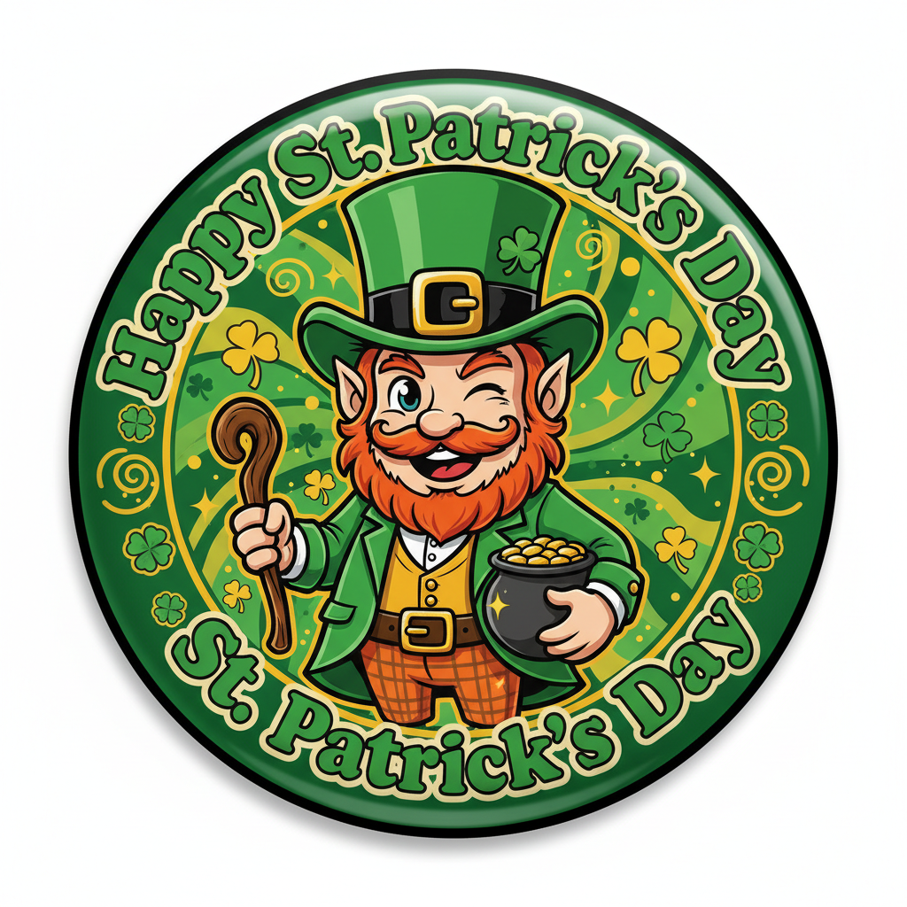 Happy Leprechaun St Patrick's Day Pinback 2.25-inch