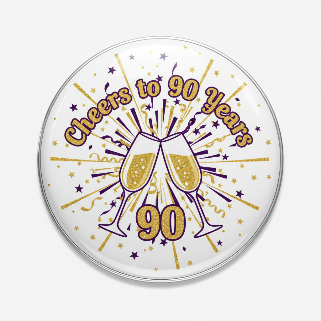 Cheers to 90 Years Birthday Party Pinback 2.25-inch