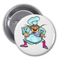1.25-inch round chef pinback button with colorful cartoon chef illustration, metal back