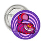 2.25-inch circular Cheshire cat character magnet with purple spiral and striped tail