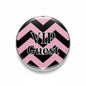 Pink and black chevron VIP Guest round pinback badge with silver edge